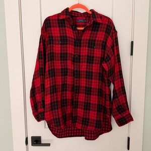 Ralph Lauren Red and Black Plaid Men's Shirt Lightweight Cotten Linen Feel